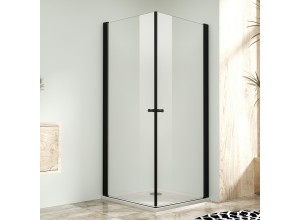 Sprchová zástěna 95x95, oboustranně otevírací, čirá, černá -  ALFA DUE
