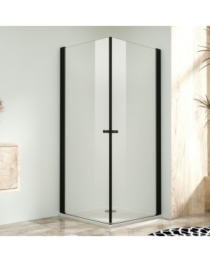 Sprchová zástěna 95x95, oboustranně otevírací, čirá, černá -  ALFA DUE