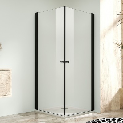 Sprchová zástěna 75x75, oboustranně otevírací, čirá, černá -  ALFA DUE