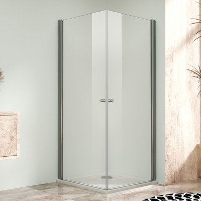 Sprchová zástěna 95x95, oboustranně otevírací, čirá, chrom -  ALFA DUE