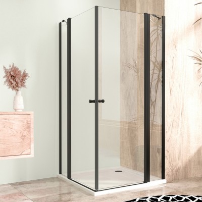 Sprchová zástěna 140x120, obdélníková, čirá, černá (75+70/75+50) - ALFA LINE DUE