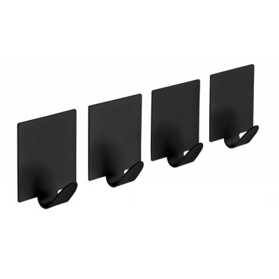 Samolepící háček, sada 4 ks, černá mat