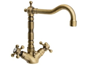 ANTEA stojánková umyvadlová baterie s retro hubicí s výpustí, bronz