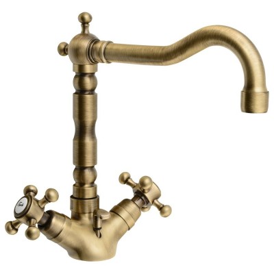 ANTEA stojánková umyvadlová baterie s retro hubicí s výpustí, bronz
