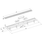 Sprchový kanálek s nerezovým roštem, DN50, 810x122x65 mm