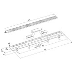 Sprchový kanálek s nerezovým roštem, DN50, 910x122x65 mm