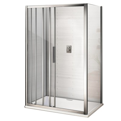 AFTER COMBI 110x90 Clear Sprchový kout s třídílnými posuvnými dveřmi a pevnou bočnicí