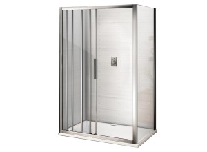 AFTER COMBI 140x80 Clear Sprchový kout s třídílnými posuvnými dveřmi a pevnou bočnicí