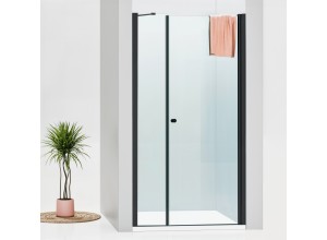 ALFA-V LINE Black, clear Sprchové dveře 100, jednokřídlé s pevnou stěnou v rovině, (65+40)