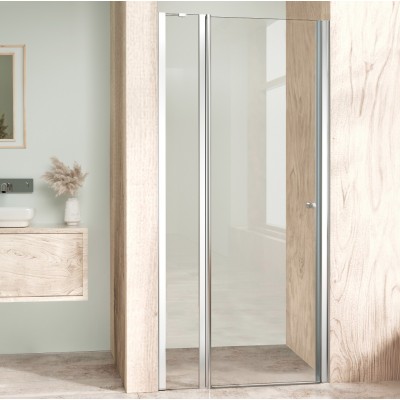 ALFA LINE Chrom 115 Čiré Sprchové dveře jednokřídlé s pevnou stěnou v rovině (65+50)