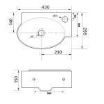 RIBERA keramické umývátko rohové 43x28,5 cm, otvor pro baterii vpravo, bílá