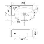 RIBERA keramické umývátko rohové 43x28,5 cm, otvor pro baterii vlevo, bílá