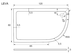 ROCKY 120x80x3 čtvrtkruhová mramorová vanička levá-II.JAKOST