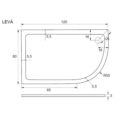 ROCKY 120x80x3 čtvrtkruhová mramorová vanička levá-II.JAKOST