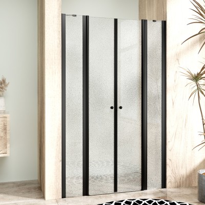 BETA LINE II Black 145 Grape Sprchové dveře dvoukřídlé s pevnými stěnami v rovině