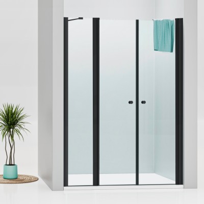 BETA LINE Black 125 Čiré Sprchové dveře dvoukřídlé s pevnou stěnou v rovině (95+30)