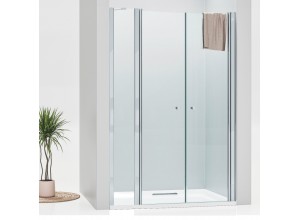 BETA LINE Chrom 145 Čiré Sprchové dveře dvoukřídlé s pevnou stěnou v rovině (125+20)