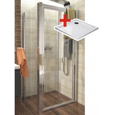 DELTA ROCKY 80x80 Clear Well Sprchový kout se zalamovacími dveřmi a mramorovou vaničkou