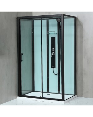 GLASS ROCKY 100x80x214 Černý Masážní sprchový box obdélníkový s mramorovou vaničkou