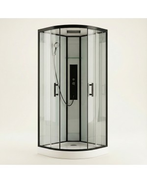 GLASS 90x90x225 Černý Masážní sprchový box čtvrtkruhový
