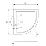 HARD 90x90x3,5 čtvrtkruhová mramorová vanička
