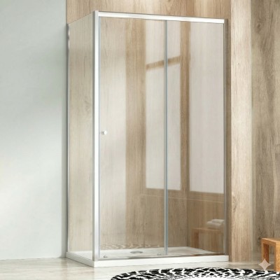 Sprchový kout s posuvnými dveřmi a mramorovou vaničkou 120x80, chrom, čiré - NICOL ROCKY