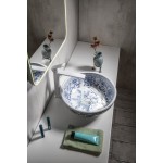 PRIORI keramické umyvadlo na desku, O 41 cm, bílá s modrým vzorem