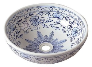 PRIORI keramické umyvadlo na desku, O 41 cm, bílá s modrým vzorem