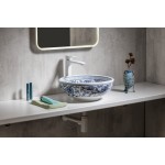 PRIORI keramické umyvadlo na desku, O 41 cm, bílá s modrým vzorem