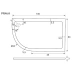 POINT AS ROCKY 100x80 Clear Pravý Asymetrický sprchový kout s mramorovou vaničkou