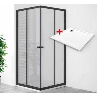POINT Q BLACK ROCKY 80x80 Grape Čtvercový sprchový kout s mramorovou vaničkou