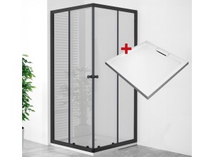 POINT Q BLACK HARD 90x90 Clear Čtvercový sprchový kout s mramorovou vaničkou