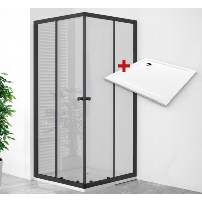 POINT Q BLACK ROCKY 90x90 Clear Čtvercový sprchový kout s mramorovou vaničkou