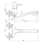 A10 30 20/100 Slim Dřezová nástěnná baterie, ramínko ploché S 250 mm