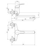 A10 35 00/150 Slim Dřezová nástěnná baterie, ramínko ploché 200 mm