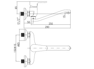 D10 35 20/150 Tira Dřezová nástěnná baterie, ramínko ploché S 250 mm