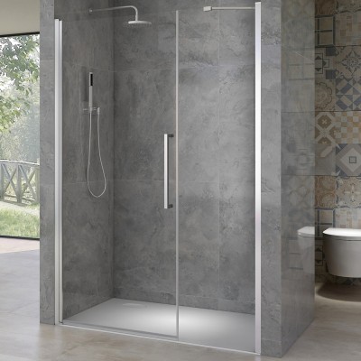 AVER LINE 135 Čiré Sprchové dveře otevírací jednokřídlé s pevnou stěnou v rovině