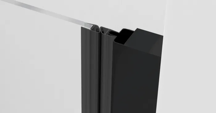 ALFA-V LINE Black 110 Čiré Sprchové dveře jednokřídlé s pevnou stěnou v rovině (85+30)