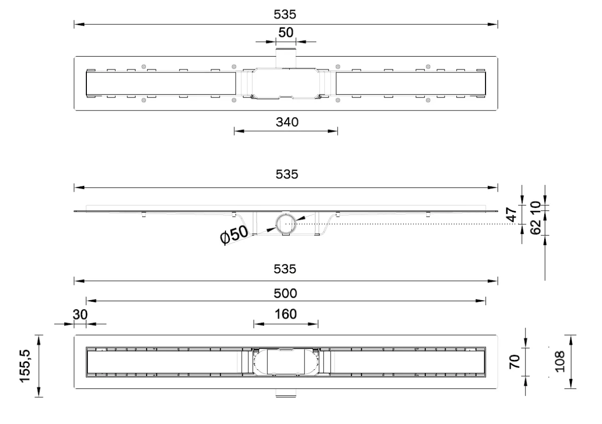 H-500 Sprchový odtokový podlahový žlab