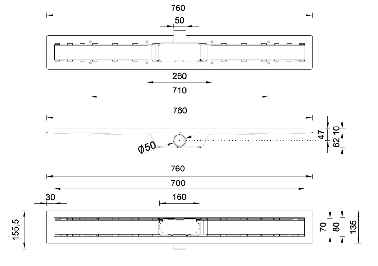 H-700 Sprchový odtokový podlahový žlab