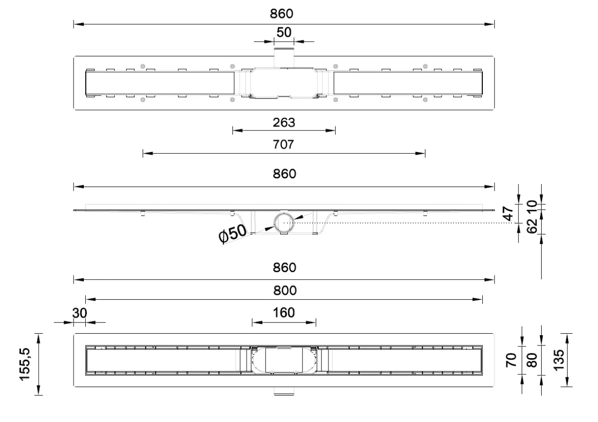 H-800 Sprchový odtokový podlahový žlab
